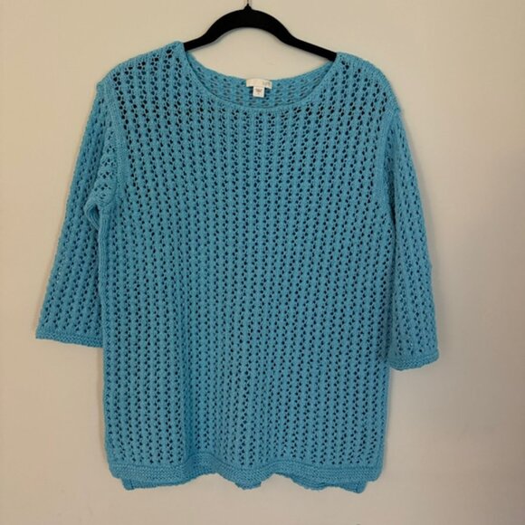 J. Jill Open Knit Blue 3/4 Sleeve Sweater Size Small - Picture 1 of 5